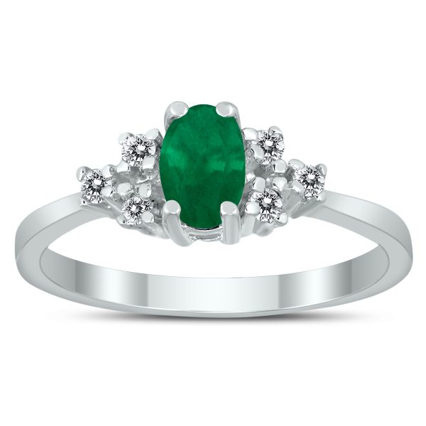 6X4MM Emerald and Diamond Regal Ring in 10K White Gold- GRG59404EM