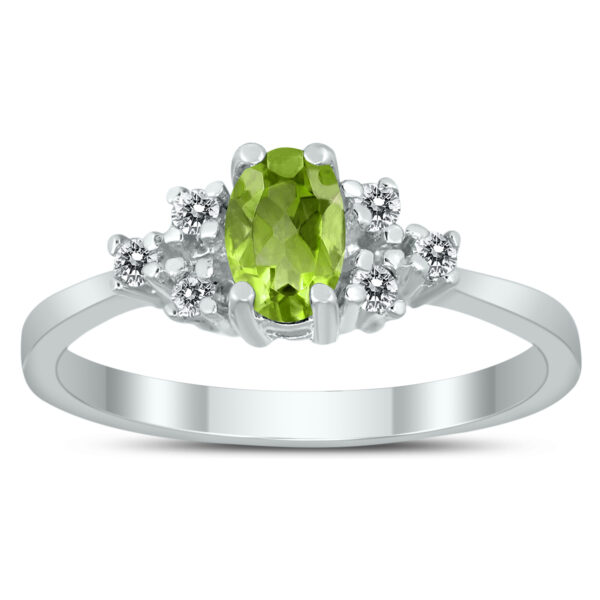 6X4MM Peridot and Diamond Regal Ring in 10K White Gold- GRG59404PD