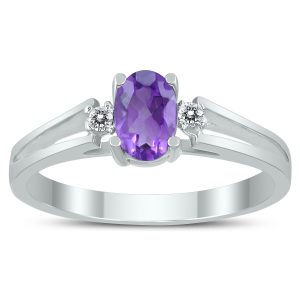 6X4MM Amethyst and Diamond Open Three Stone Ring in 10K White Gold- GRG59409AM
