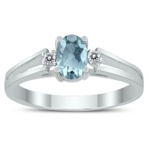 6X4MM Aquamarine and Diamond Open Three Stone Ring in 10K White Gold- GRG59409AQ