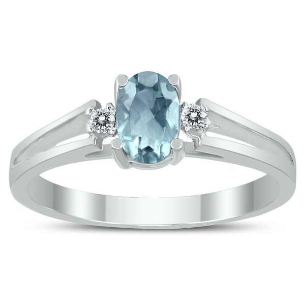 6X4MM Aquamarine and Diamond Open Three Stone Ring in 10K White Gold- GRG59409AQ