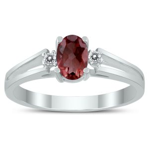 6X4MM Garnet and Diamond Open Three Stone Ring in 10K White Gold- GRG59409GT