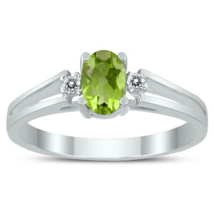 6X4MM Peridot and Diamond Open Three Stone Ring in 10K White Gold- GRG59409PD