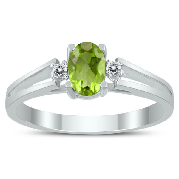 6X4MM Peridot and Diamond Open Three Stone Ring in 10K White Gold- GRG59409PD