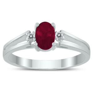6X4MM Ruby and Diamond Open Three Stone Ring in 10K White Gold- GRG59409RB