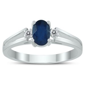 6X4MM Sapphire and Diamond Open Three Stone Ring in 10K White Gold- GRG59409SP
