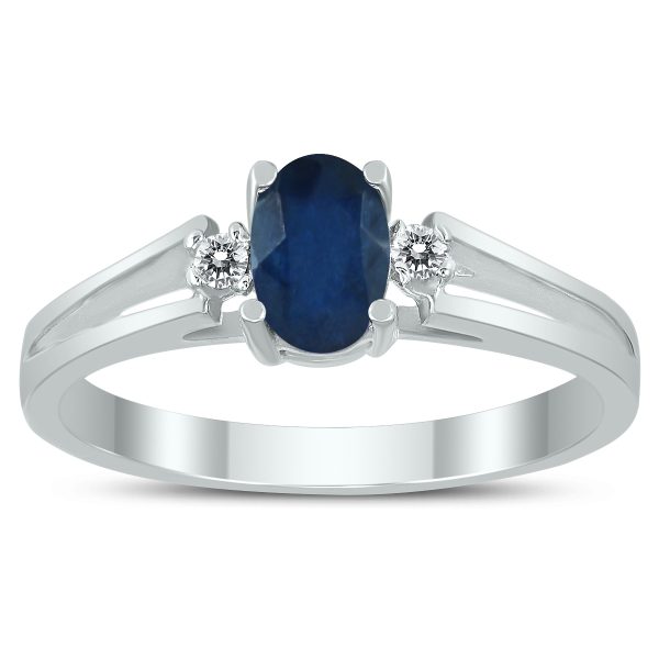 6X4MM Sapphire and Diamond Open Three Stone Ring in 10K White Gold- GRG59409SP