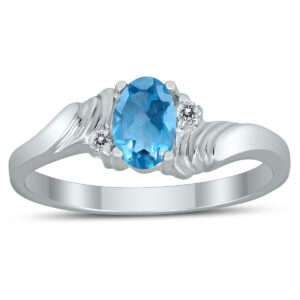 6X4MM Blue Topaz and Diamond Wave Ring in 10K White Gold- GRG59413BT