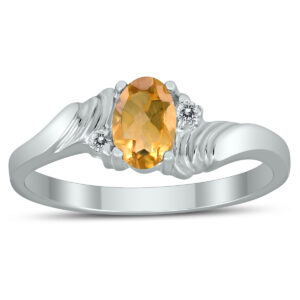 6X4MM Citrine and Diamond Wave Ring in 10K White Gold- GRG59413CT