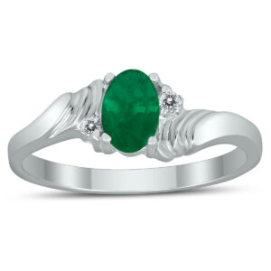 6X4MM Emerald and Diamond Wave Ring in 10K White Gold- GRG59413EM