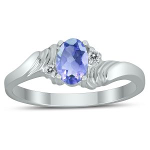 6X4MM Tanzanite and Diamond Wave Ring in 10K White Gold- GRG59413TZ