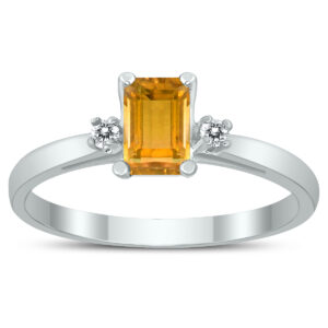 Emerald Cut 6X4MM Citrine and Diamond Three Stone Ring in 10K White Gold- GRG59420CT