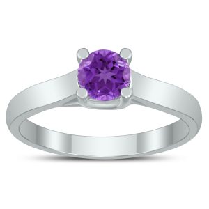 Round 5MM Amethyst Cathedral Solitaire Ring in 10K White Gold- GRG59438AM