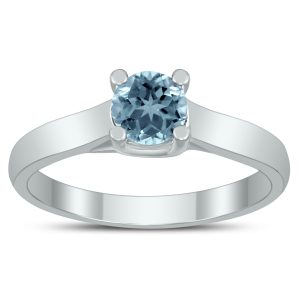 Round 5MM Aquamarine Cathedral Solitaire Ring in 10K White Gold- GRG59438AQ