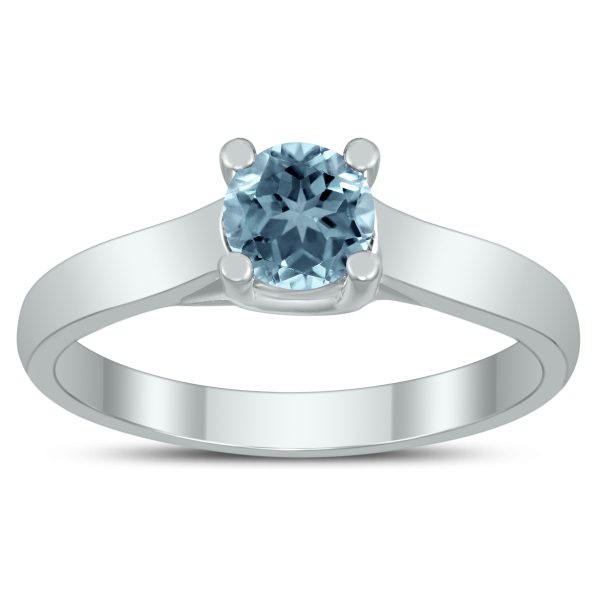 Round 5MM Aquamarine Cathedral Solitaire Ring in 10K White Gold- GRG59438AQ