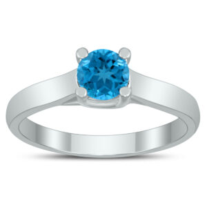 Round 5MM Blue Topaz Cathedral Solitaire Ring in 10K White Gold- GRG59438BT