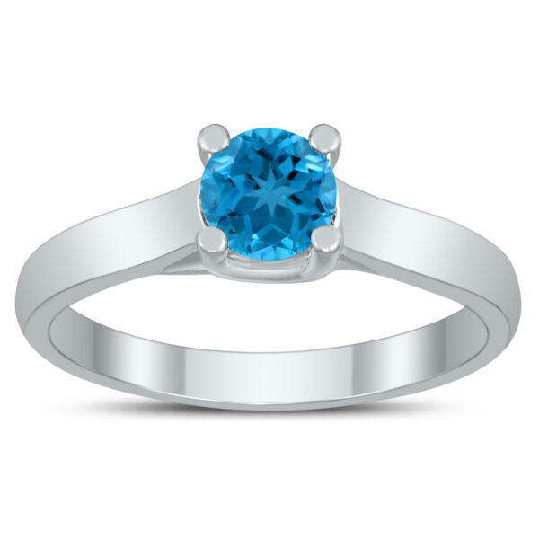 Round 5MM Blue Topaz Cathedral Solitaire Ring in 10K White Gold- GRG59438BT
