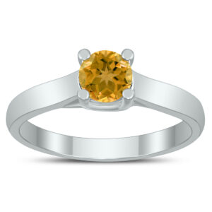 Round 5MM Citrine Cathedral Solitaire Ring in 10K White Gold- GRG59438CT