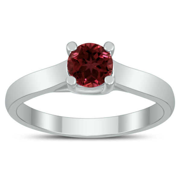 Round 5MM Garnet Cathedral Solitaire Ring in 10K White Gold- GRG59438GT