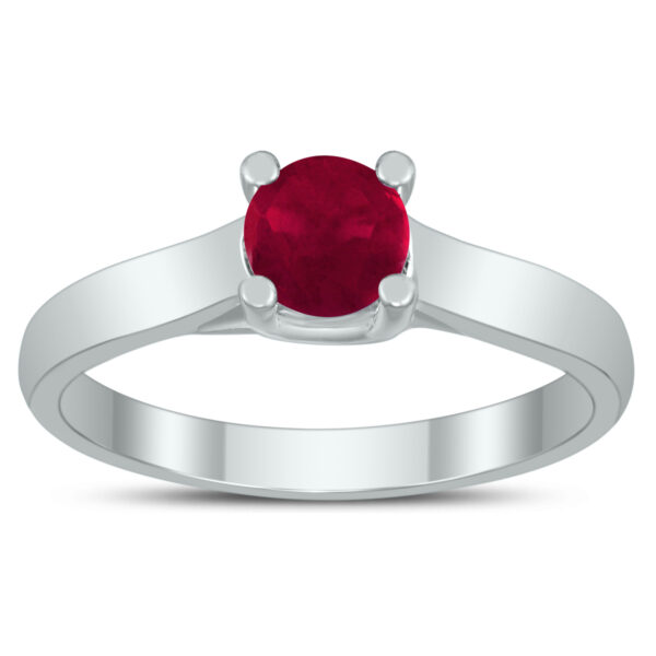 Round 5MM Ruby Cathedral Solitaire Ring in 10K White Gold- GRG59438RB