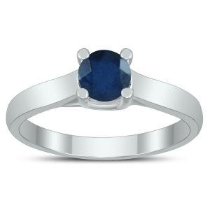 Round 5MM Sapphire Cathedral Solitaire Ring in 10K White Gold- GRG59438SP