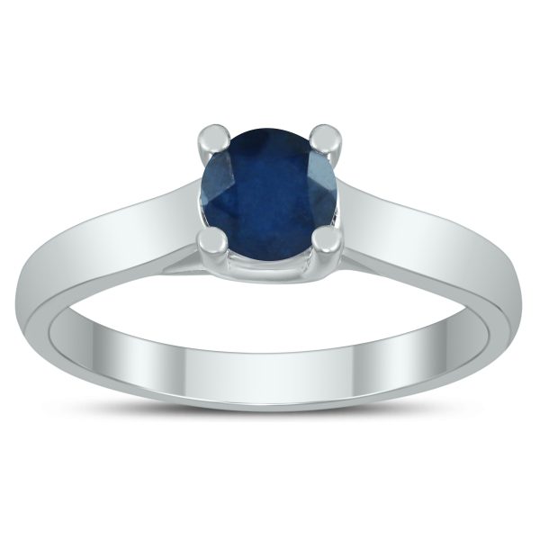 Round 5MM Sapphire Cathedral Solitaire Ring in 10K White Gold- GRG59438SP