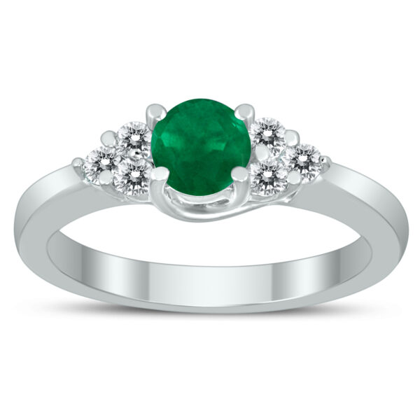 5MM Emerald and Diamond Cynthia Ring in 10K White Gold- GRG59442EM