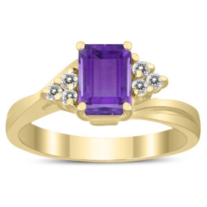 7X5MM Amethyst and Diamond Twist Ring in 10K Yellow Gold- GRG59457AM