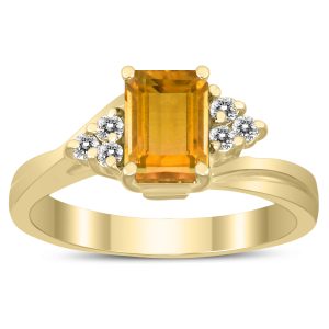 7X5MM Citrine and Diamond Twist Ring in 10K Yellow Gold- GRG59457CT