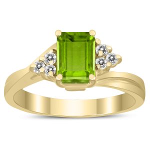 7X5MM Peridot and Diamond Twist Ring in 10K Yellow Gold- GRG59457PD