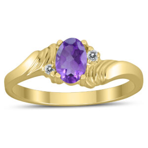 6X4MM Amethyst and Diamond Wave Ring in 10K Yellow Gold- GRG59463AM