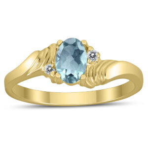 6X4MM Aquamarine and Diamond Wave Ring in 10K Yellow Gold- GRG59463AQ