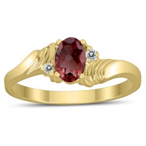 6X4MM Garnet and Diamond Wave Ring in 10K Yellow Gold- GRG59463GT