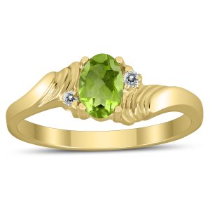 6X4MM Peridot and Diamond Wave Ring in 10K Yellow Gold- GRG59463PD