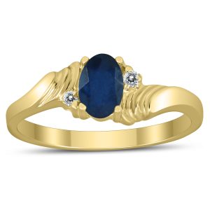 6X4MM Sapphire and Diamond Wave Ring in 10K Yellow Gold- GRG59463SP