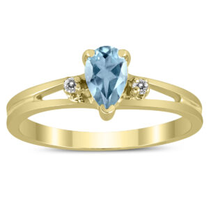 6X4MM Aquamarine and Diamond Pear Shaped Open Three Stone Ring in 10K Yellow Gold- GRG59467AQ