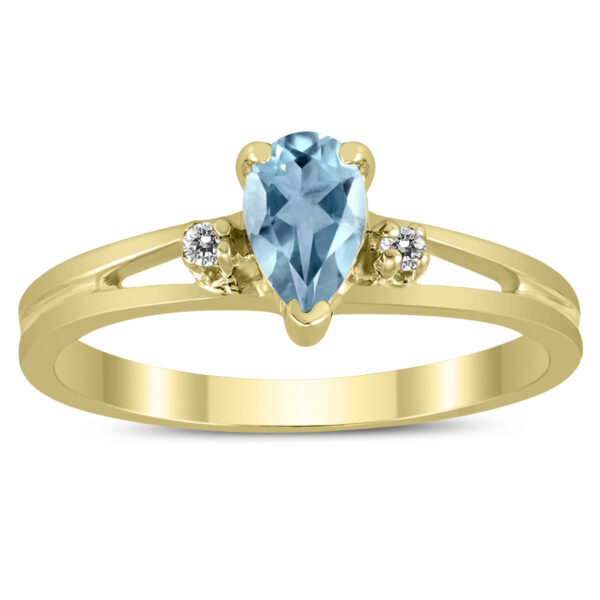 6X4MM Aquamarine and Diamond Pear Shaped Open Three Stone Ring in 10K Yellow Gold- GRG59467AQ