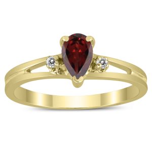 6X4MM Garnet and Diamond Pear Shaped Open Three Stone Ring in 10K Yellow Gold- GRG59467GT