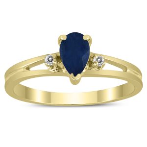 6X4MM Sapphire and Diamond Pear Shaped Open Three Stone Ring in 10K Yellow Gold- GRG59467SP