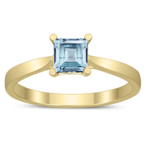 Square Princess Cut 5MM Aquamarine Solitaire Ring in 10K Yellow Gold- GRG59485AQ