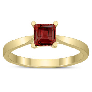 Square Princess Cut 5MM Garnet Solitaire Ring in 10K Yellow Gold- GRG59485GT
