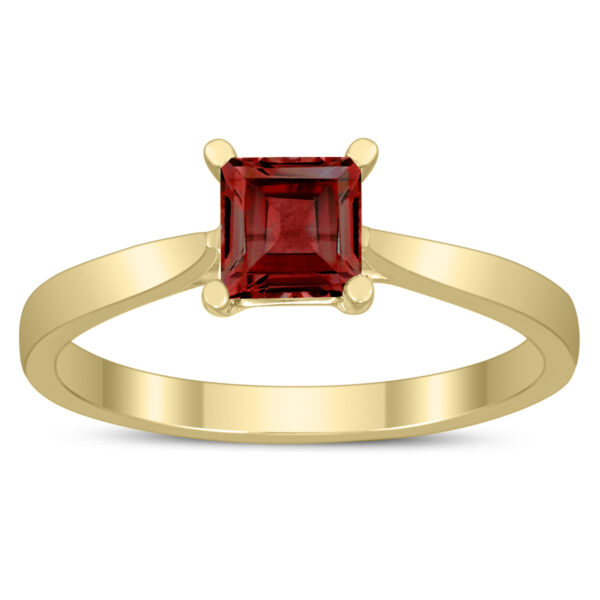 Square Princess Cut 5MM Garnet Solitaire Ring in 10K Yellow Gold- GRG59485GT