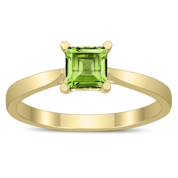 Square Princess Cut 5MM Peridot Solitaire Ring in 10K Yellow Gold- GRG59485PD