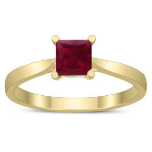Square Princess Cut 5MM Ruby Solitaire Ring in 10K Yellow Gold- GRG59485RB
