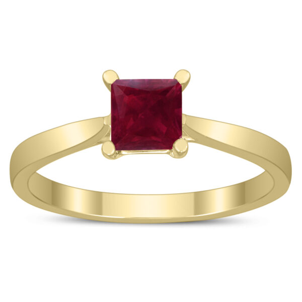 Square Princess Cut 5MM Ruby Solitaire Ring in 10K Yellow Gold- GRG59485RB