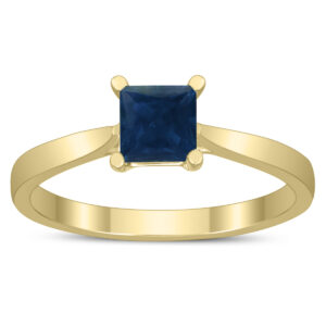Square Princess Cut 5MM Sapphire Solitaire Ring in 10K Yellow Gold- GRG59485SP
