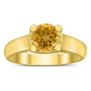 Round 7MM Citrine Cathedral Solitaire Ring in 10K Yellow Gold- GRG59490CT