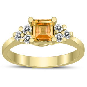 Princess Cut 5X5MM Citrine and Diamond Duchess Ring in 10K Yellow Gold- GRG59494CT