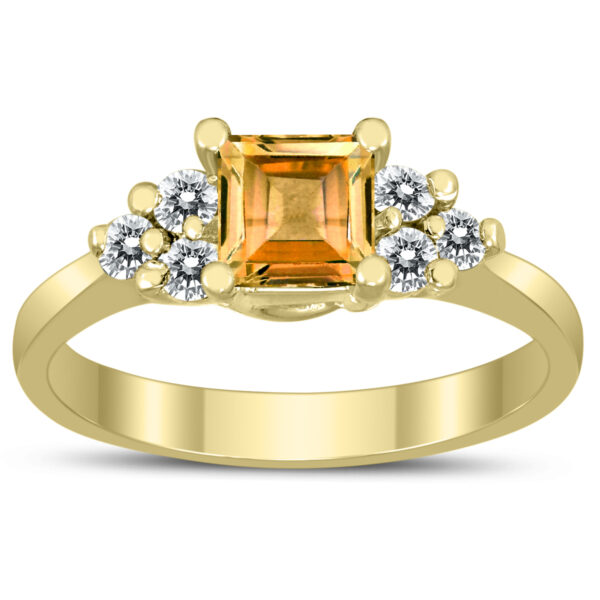 Princess Cut 5X5MM Citrine and Diamond Duchess Ring in 10K Yellow Gold- GRG59494CT
