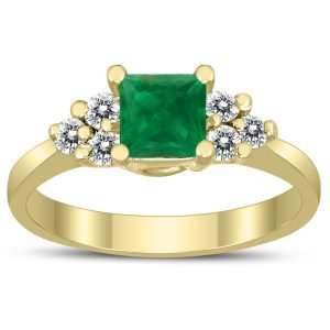 Princess Cut 5X5MM Emerald and Diamond Duchess Ring in 10K Yellow Gold- GRG59494EM